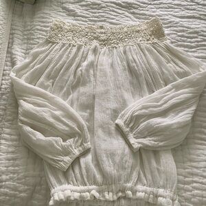 Jen’s Pirate Booty Off The Shoulder White Ruffle peasant blouse top